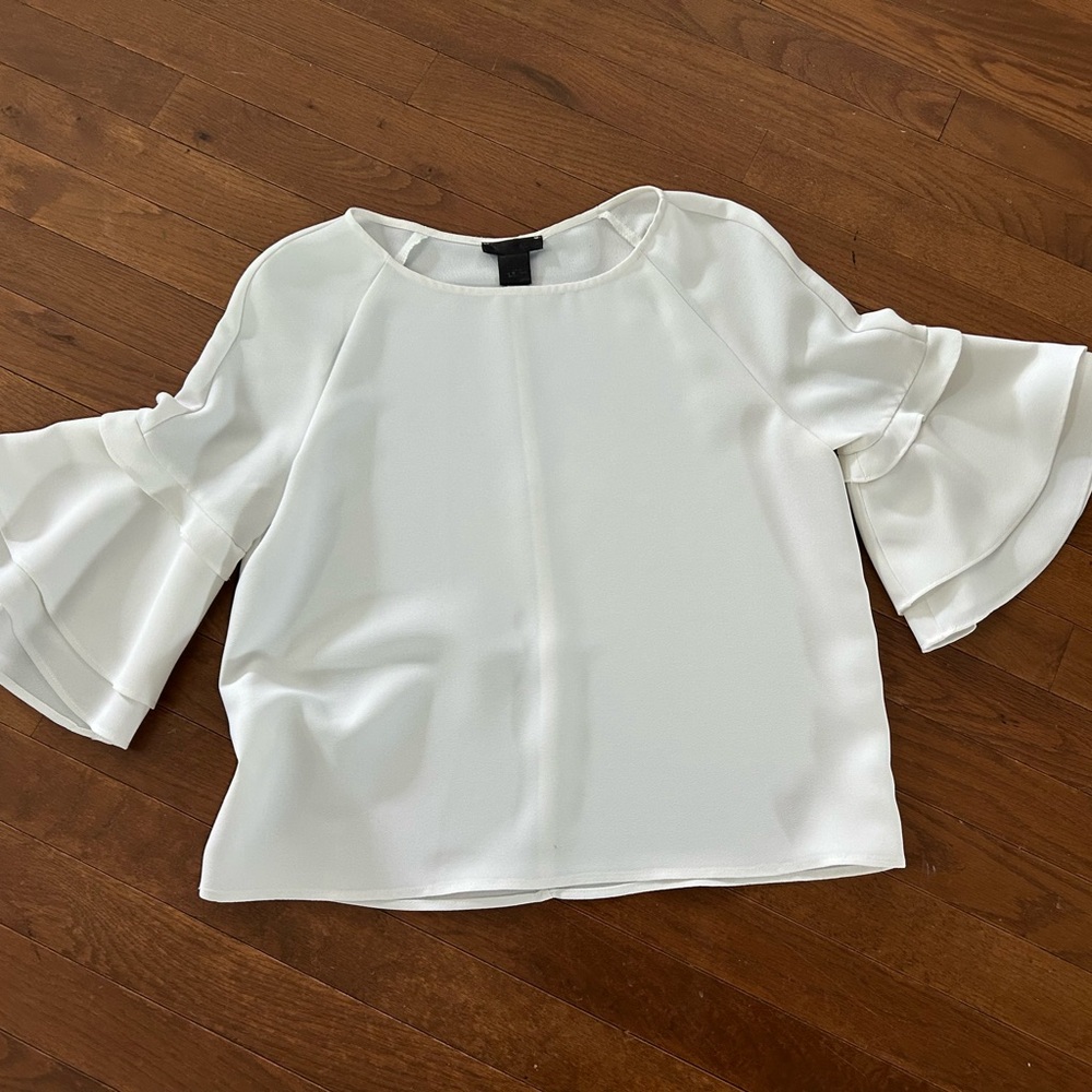 Trendy White Peplum Sleeve Top